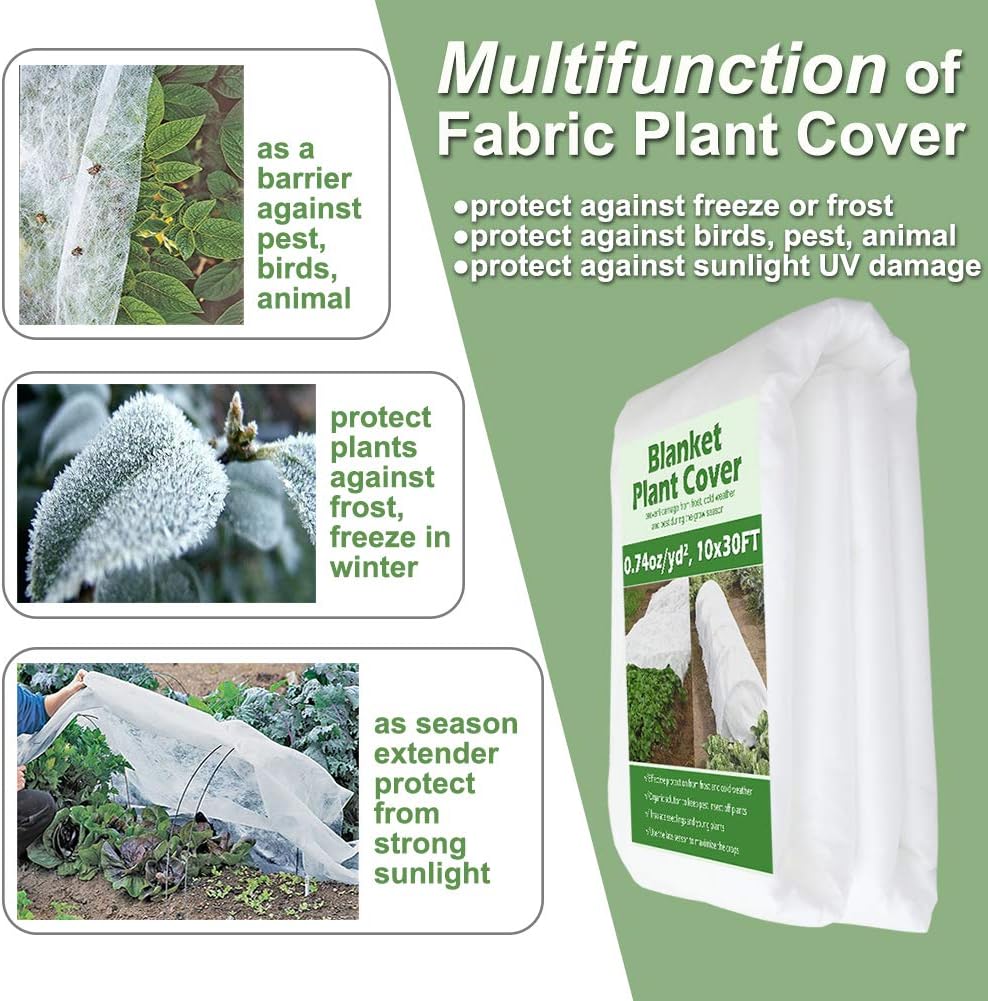 Valibe Plant Covers Freeze Protection 10 ft x 30 ft Floating Row Cover Garden Fabric Plant Cover for Winter Frost / Sun Pest Protection (10FT X 30FT)
