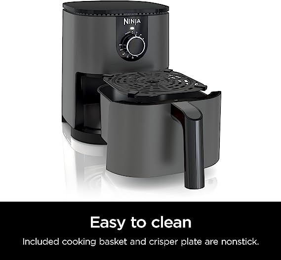 Ninja AF080 Mini Air Fryer, 2 Quarts Capacity, Compact, Nonstick, with Quick Set Timer, Grey