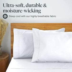 LuxClub 6 PC Queen Sheet Set, Rayon Made from Bamboo Bed Sheets, Deep Pockets 18" Eco Friendly Wrinkle Free Cooling Sheets Machine Washable Hotel Bedding Silky Soft - White Queen