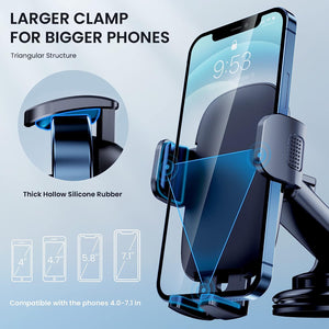 Car Phone Holder Mount [Military-Grade Suction & Stable Hook] Phone Mount for Car Windshield Dashboard Air Vent Universal Hands-Free Automobile Mounts Cell Phone Holder Fit for iPhone Smartphones