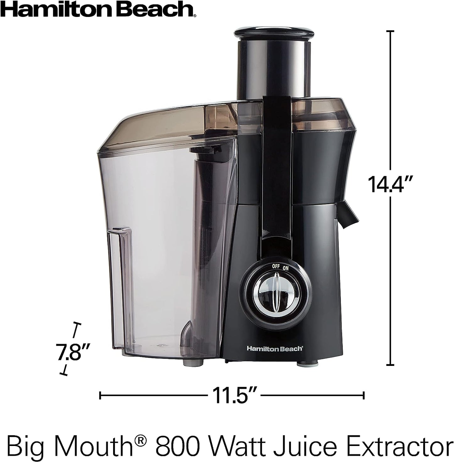 Hamilton Beach Juicer Machine, Big Mouth Large 3” Feed Chute for Whole Fruits and Vegetables, Easy to Clean, Centrifugal Extractor, BPA Free, 800W Motor, Black