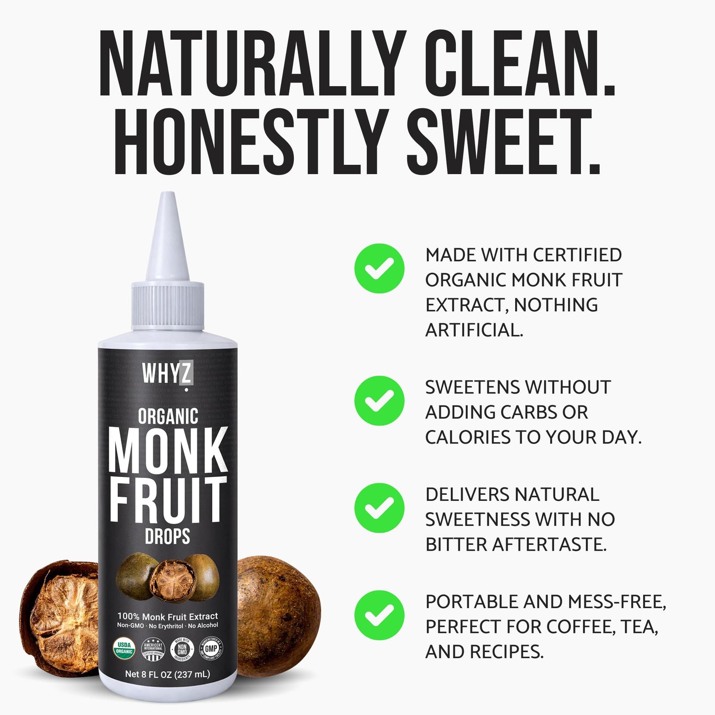 Organic Monk Fruit Liquid Sweetener Drops, 100% Monkfruit Liquid, Zero Sugar & No…