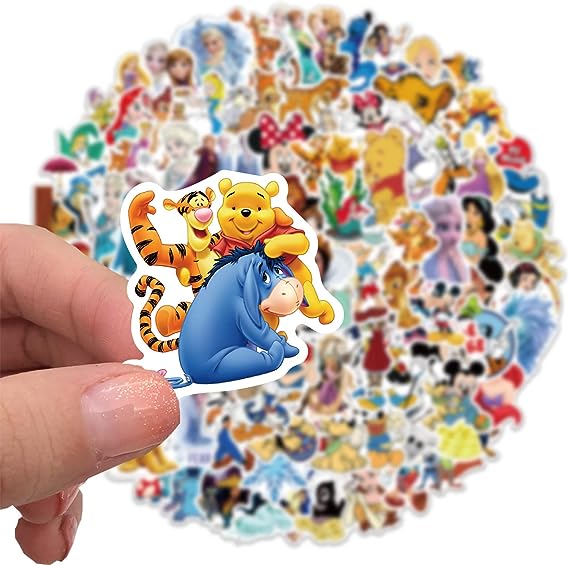 100Pcs Kids Disney Stickers Pack Princess Stickers Cute Cartoon Characters Stickers Cartoon Movie Decal Childrens Decorative Sticker for Kids Teens Adults Waterproof Vinyl Princess Stickers for Water Bottle Laptop Luggage (Cartoon Characters)