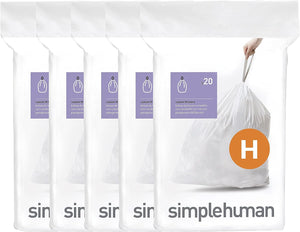 simplehuman Code H Custom Fit Drawstring Trash Bags, 100 Count, 30-35 Liter / 8-9 Gallon, White