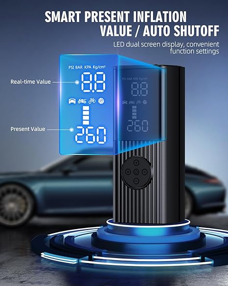 Hafuloky Tire Inflator Portable Air Compressor - 180PSI & 20000mAh Portable Air Pump, Accurate Pressure LCD Display, 3X Fast Inflation for Cars, Bikes & Motorcycle Tires, Balls. P008