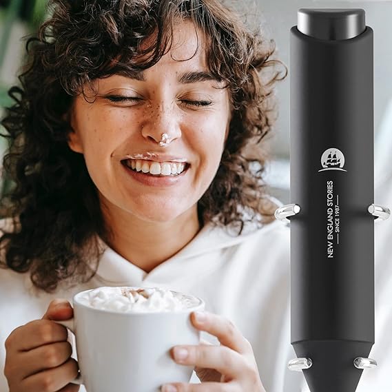 Electric Milk Frother Handheld, Battery Operated Whisk Beater Foam Maker for Coffee, Cappuccino, Latte, Matcha, Hot Chocolate, Mini Drink Mixer, No Stand, Black