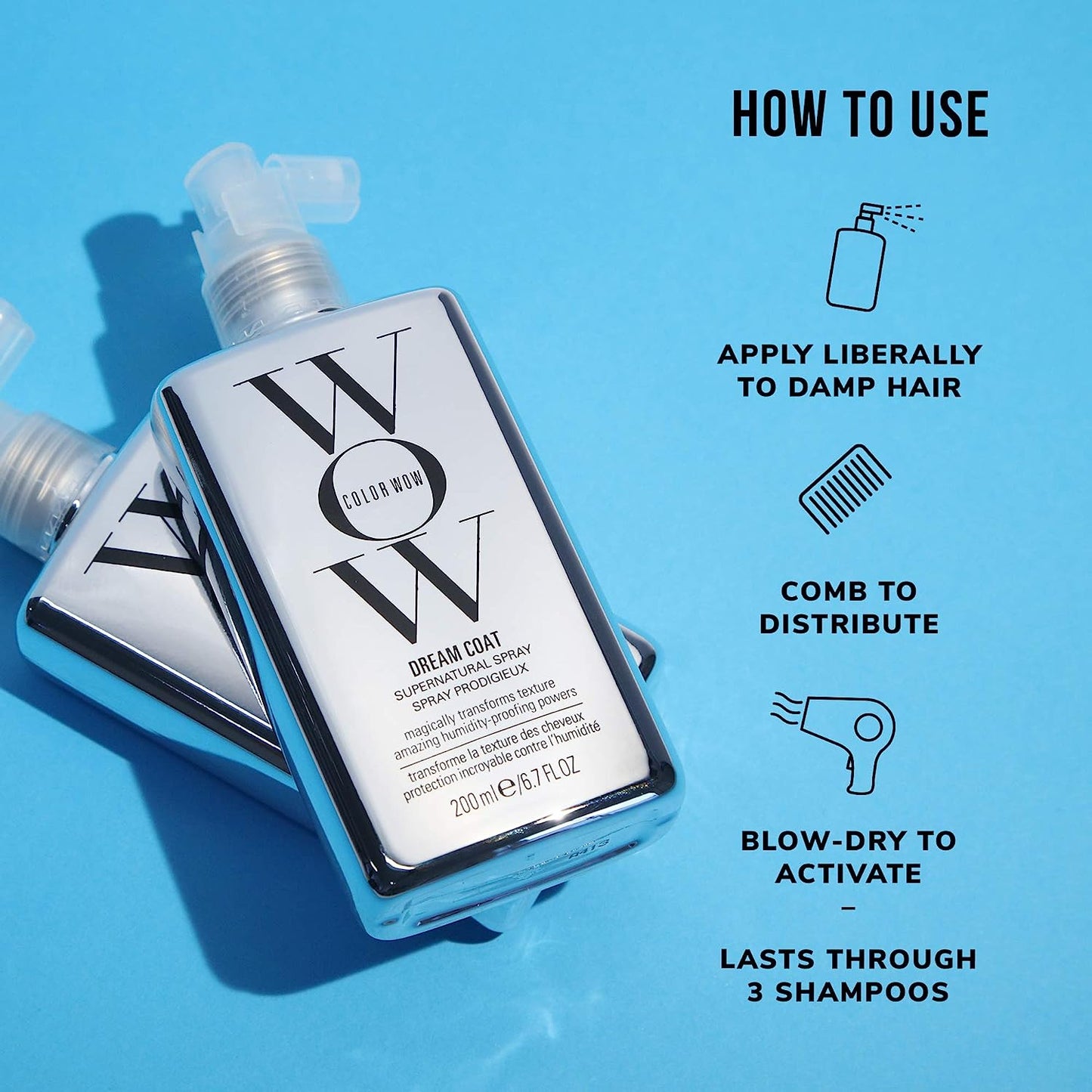 COLOR WOW Dream Coat Supernatural Spray – Multi award winning anti frizz spray keeps hair frizz free for days no matter the weather with moisture repellant anti humidity technology; glass hair results