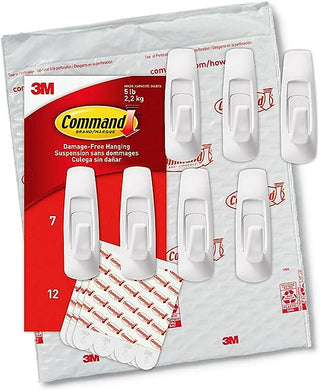 Command Large Utility Hooks, Damage Free Hanging Wall Hooks with Adhesive Strips, Wall Hooks for Hanging Back to School Dorm Organizers, 7 White Hooks and 12 Command Strips