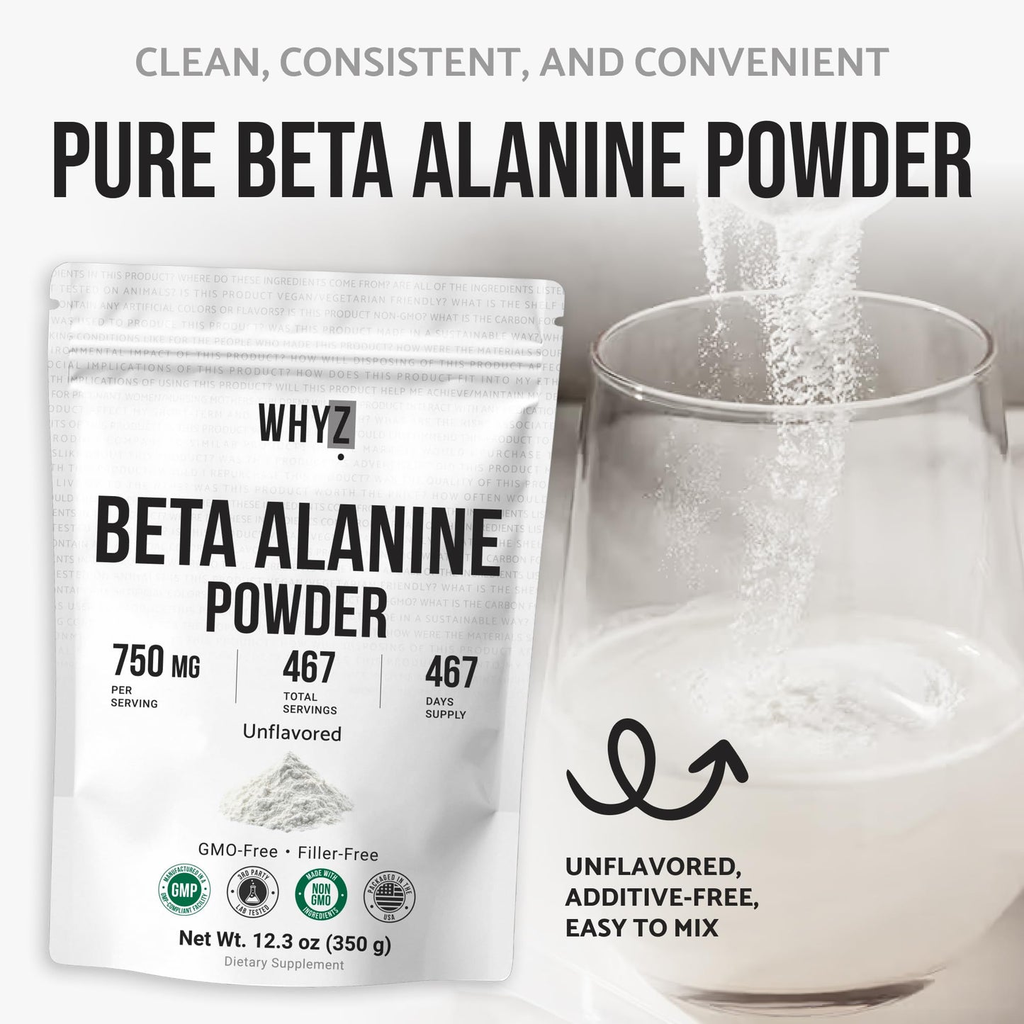 WHYZ Beta Alanine Powder Pure Beta Alanine Pre-Workout Supplement for Sustained Energy…