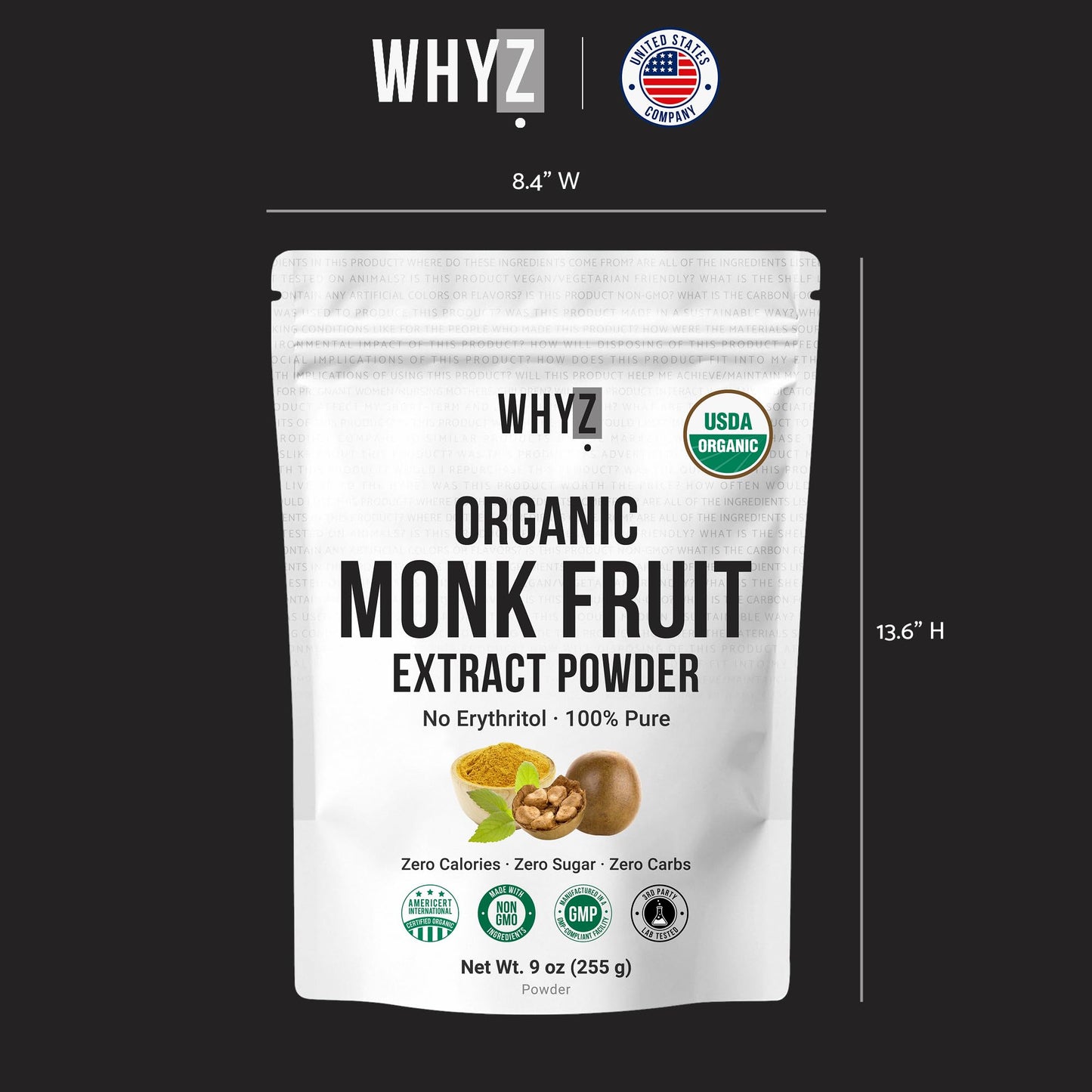 Organic Monk Fruit Extract, 5 oz, Pure Monk Fruit Sweetener Organic No Erythritol and…