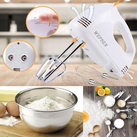 5-Speed Electric Hand Mixer, 5 Large Mixing Bowls Set, Handheld Mixers with Whisks Beater, Stainless Steel Metal Nesting Mixing Bowl Measuring Cups Spoons Kitchen Cake Blender for Prep Baking Supplies