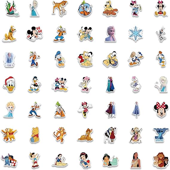 100Pcs Kids Disney Stickers Pack Princess Stickers Cute Cartoon Characters Stickers Cartoon Movie Decal Childrens Decorative Sticker for Kids Teens Adults Waterproof Vinyl Princess Stickers for Water Bottle Laptop Luggage (Cartoon Characters)