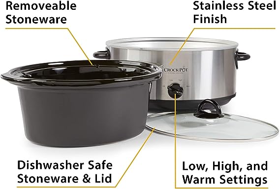Crock-Pot 7 Quart Oval Manual Slow Cooker, Stainless Steel (SCV700-S-BR)