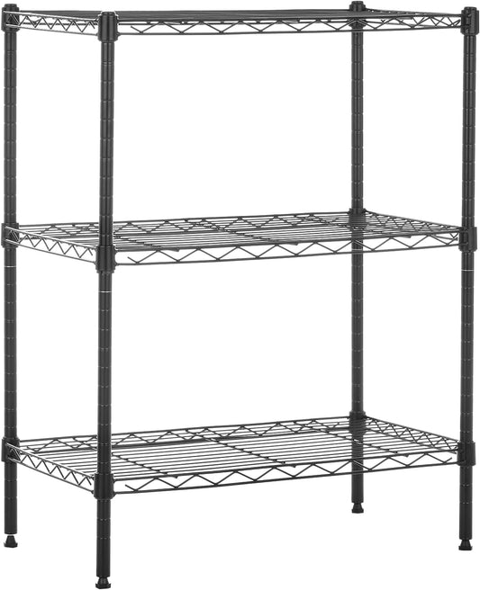 Amazon Basics 3-Shelf Narrow Adjustable, Heavy Duty Storage Shelving Unit (250 lbs loading capacity per shelf), Steel Organizer Wire Rack, Black, 23.2"L x 13.4"W x 30"H