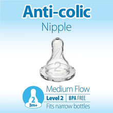 Load image into Gallery viewer, Dr. Brown’s Natural Flow Level 2 Narrow Baby Bottle Silicone Nipple, Medium Flow, 3m+, 100% Silicone Bottle Nipple, 6 Count (Pack of 1)
