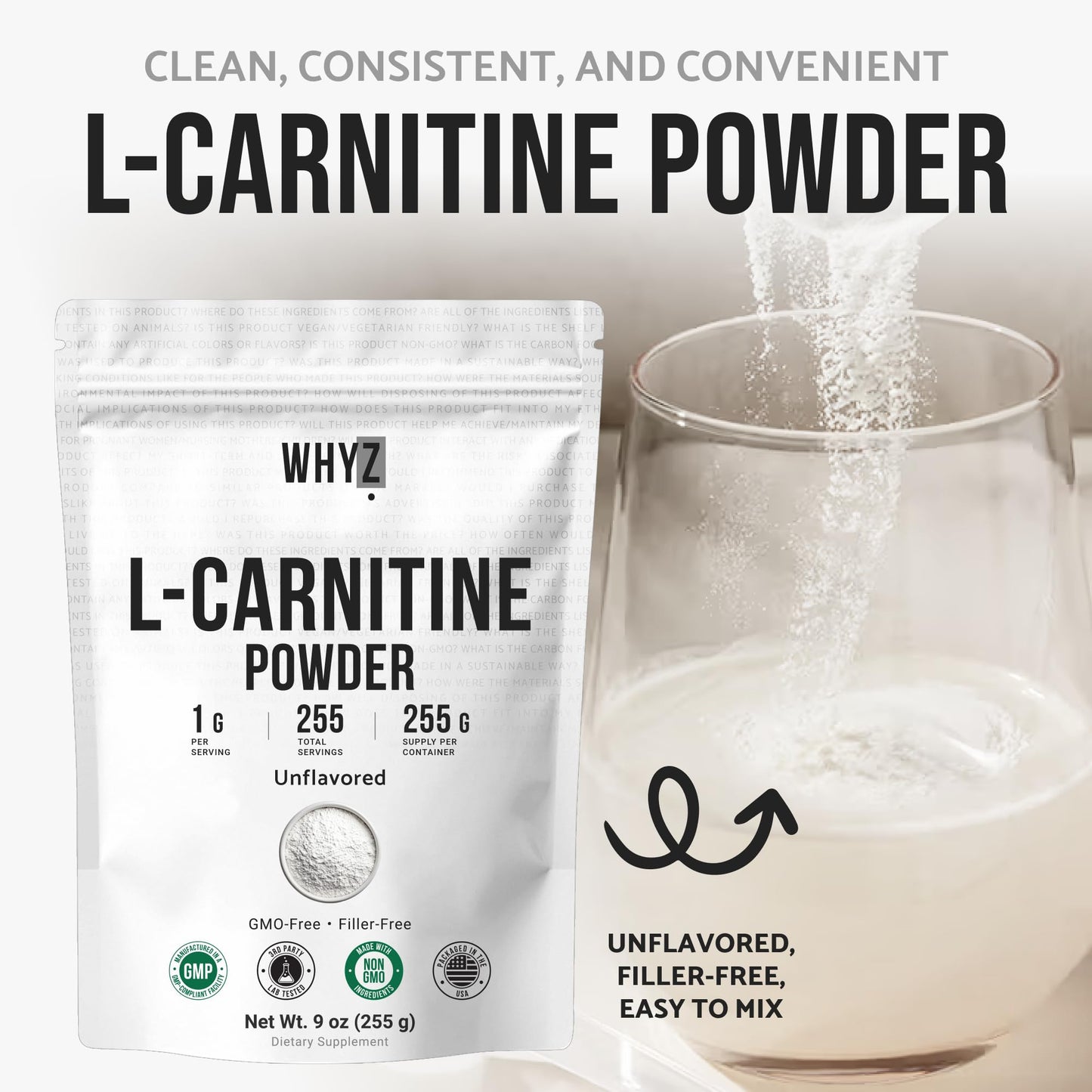 L-Carnitine Powder Unflavored Carnitine Supplement Amino Acid Powder for Nutrition and…
