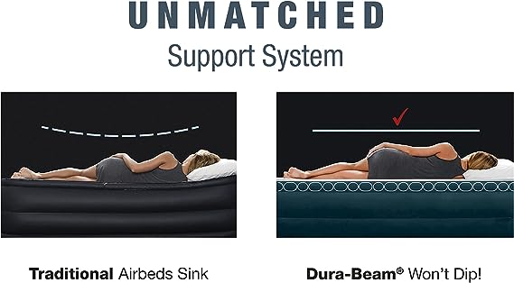 INTEX 64411ED Dura-Beam Deluxe Comfort-Plush Elevated Air Mattress: Fiber-Tech – Twin Size – Built-in Electric Pump – 18in Bed Height – 300lb Weight Capacity, Grey