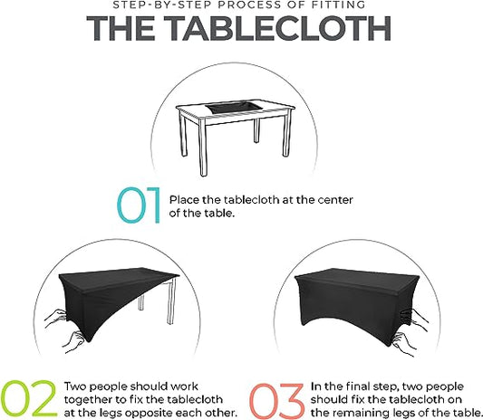 Utopia Kitchen Spandex Tablecloth 2 Pack [6FT, Black] Tight, Fitted, Washable and Wrinkle Resistant Stretch Rectangular Patio Table Cover for Event, Wedding, Banquet & Parties [72Lx30Wx30H Inch]