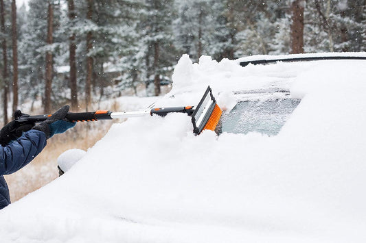 Snow MOOver 39" Extendable Snow Brush with Detachable Ice Scraper for Car | 11" Wide Squeegee & Bristle Head | Size: Car & SUV | Lightweight Aluminum Body with Ergonomic Grip | Windshield Paint Safe