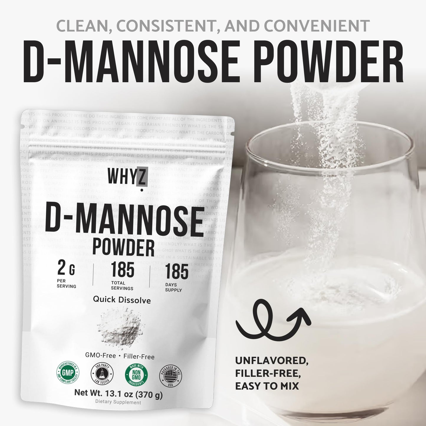 D-Mannose Powder Quick Dissolve Pure Premium Mannose Supplement Essential Powder for…