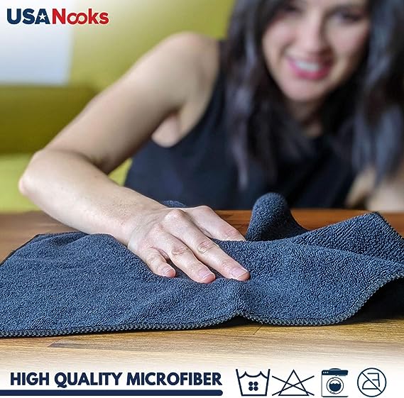 USANOOKS Microfiber Cleaning Cloth Grey - 12 packs 16"x16" - High Performance - 1200 Washes, Ultra Absorbent Towels Weave Grime & Liquid for Streak-Free Mirror Shine - Car Washing cloth and Applicator