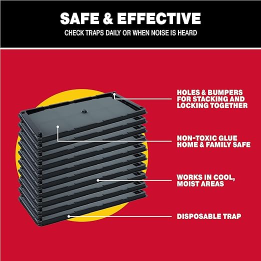 Catchmaster Glue Mouse Traps Indoor for Home 10PK, Bulk Glue Traps for Mice and Rats, Pre-Baited Adhesive Plastic Trays for Inside House, Snake, Lizard, Insect, & Spider Traps, Pet Safe Pest Control
