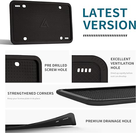 Aujen Silicone License Plate Frames Black, 2 Pack Car License Plate Covers, Universal US Car Black License Plate Holders BracketsRust-Proof, Rattle-Proof, Weather-Proof Car Accessories(Black)