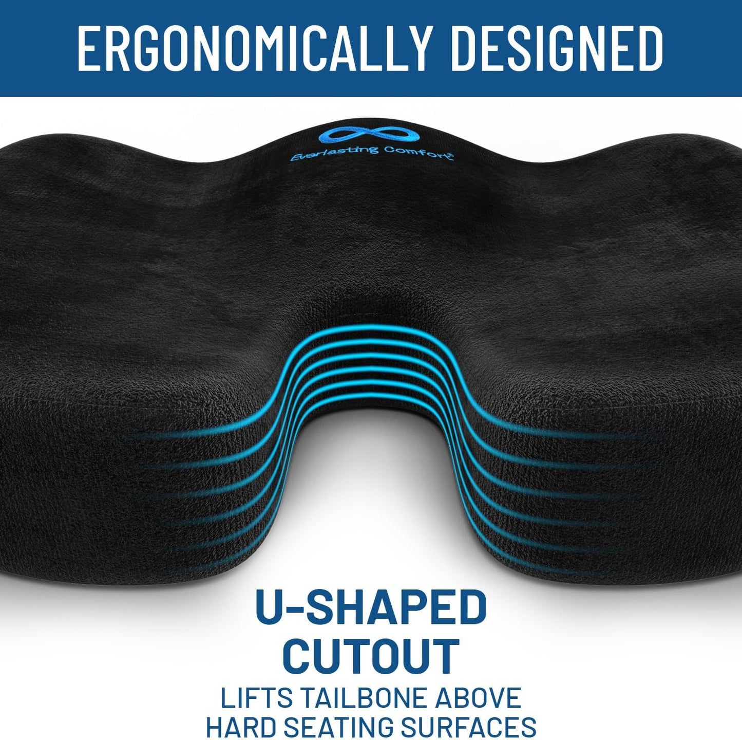 Everlasting Comfort Seat Cushion for Lower Back Pain Relief - Enhances Posture & Support, All-Day Comfort - Non-Slip Tailbone Pain Relief Cushion - Car, Gaming, Office Chair Cushion FSA HSA Eligible