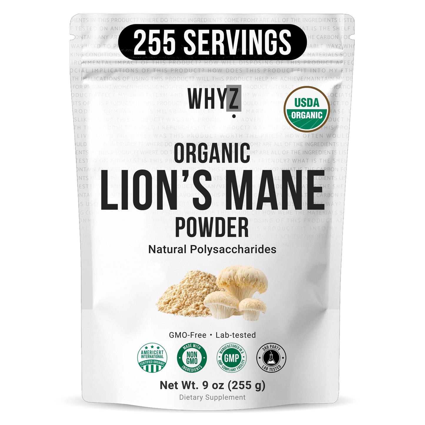 Organic Lion’s Mane Mushroom Powder Fruiting Body Superfood Freeze-Dried Unflavored…