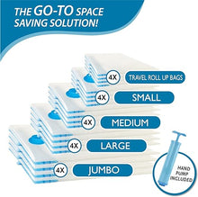 Load image into Gallery viewer, 20 Pack Vacuum Storage Bags, Space Saver Bags (4 Jumbo/4 Large/4 Medium/4 Small/4 Roll) Compression for Comforters and Blankets, Sealer Clothes Storage, Hand Pump Included