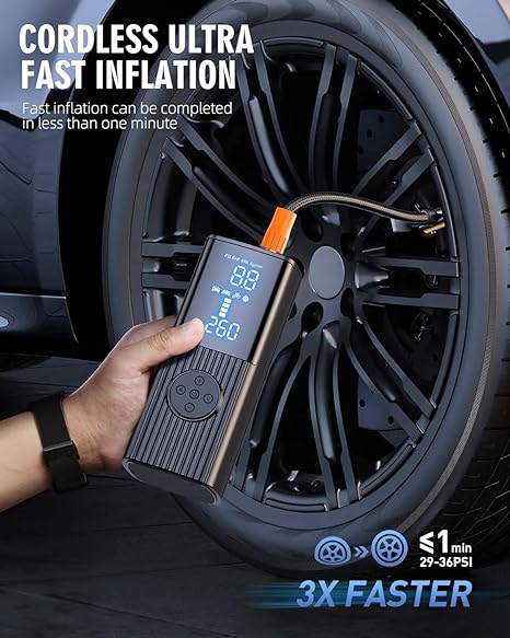 Hafuloky Tire Inflator Portable Air Compressor - 180PSI & 20000mAh Portable Air Pump, Accurate Pressure LCD Display, 3X Fast Inflation for Cars, Bikes & Motorcycle Tires, Balls. P008
