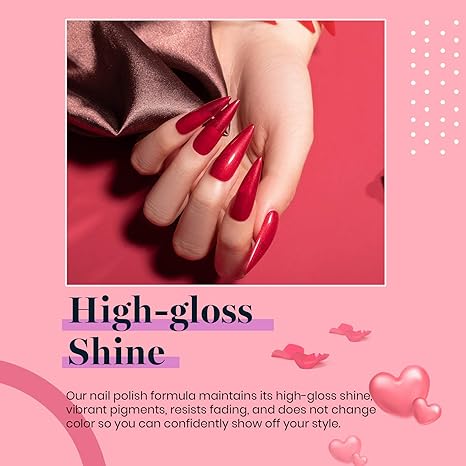 Beetles Red Gel Nail Polish Set - 6 Colors Bloody Mary Collection Popular Shimmer Burgundy Kit Holiday Art Design, Soak Off LED Minicure DIY Home