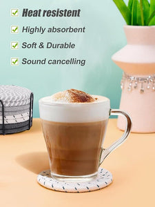 8 Pcs Absorbent Drink Coasters, 4 Styles Handmade BOHO Woven Coasters for Coffee Table, Heat-resistant Modern Cotton Coasters for Kinds of Cups Housewarming (4.3in)