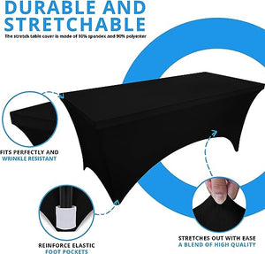Utopia Kitchen Spandex Tablecloth 2 Pack [6FT, Black] Tight, Fitted, Washable and Wrinkle Resistant Stretch Rectangular Patio Table Cover for Event, Wedding, Banquet & Parties [72Lx30Wx30H Inch]