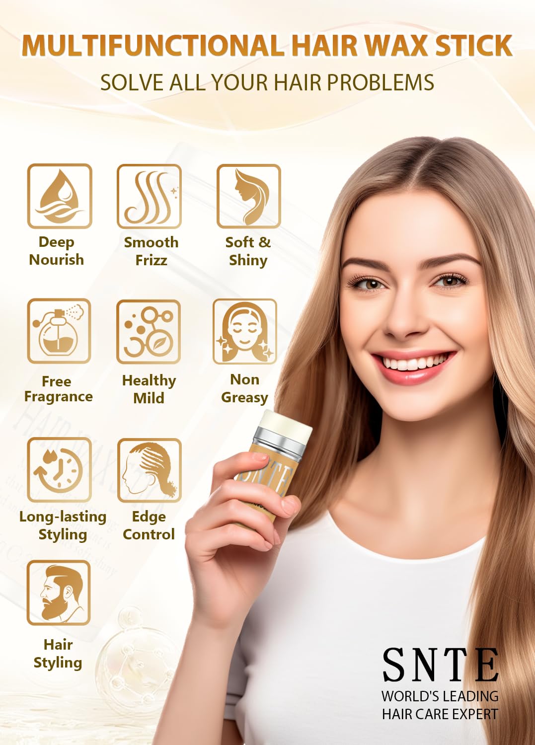 Samnyte Hair Wax Stick, Wax Stick for Hair Slick Stick, Hair Wax Stick for Flyaways Hair Gel Stick Non-greasy Styling Cream for Fly Away & Edge Control Frizz Hair 2.7 Oz
