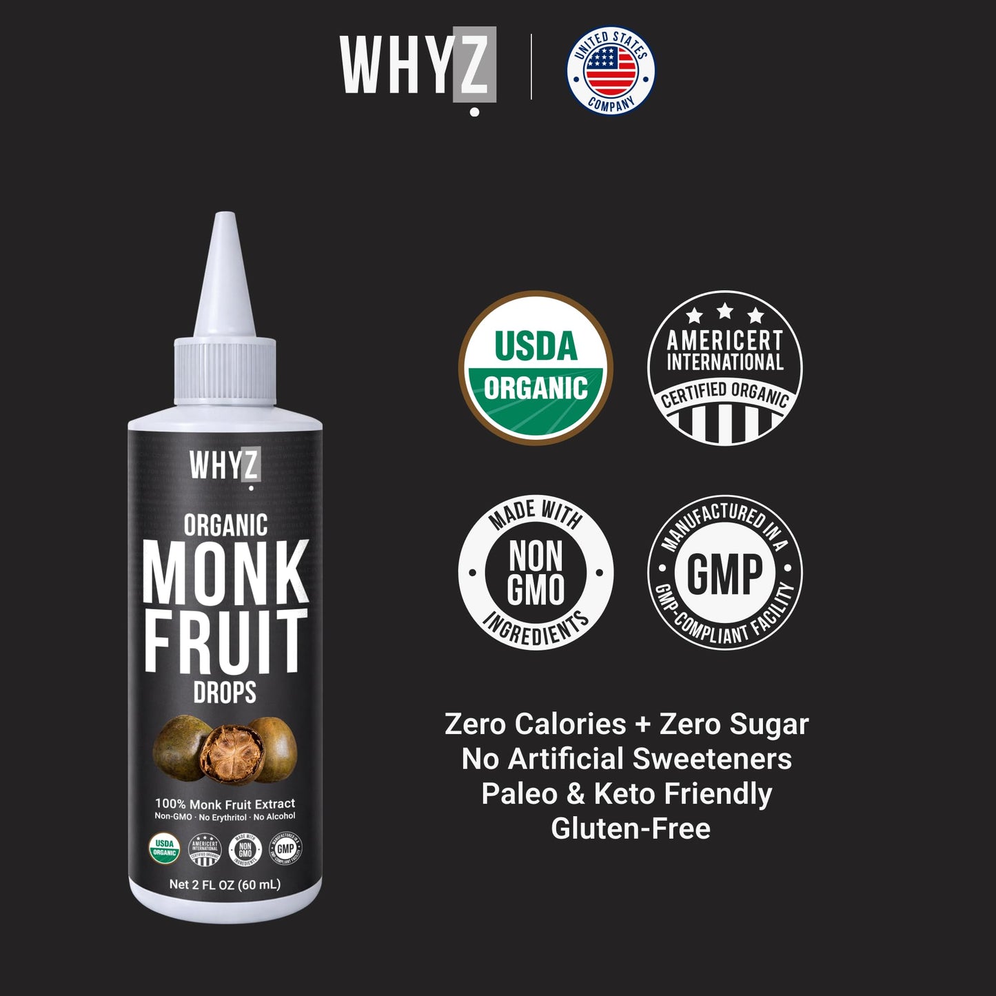 Organic Monk Fruit Liquid Sweetener Drops, 100% Monkfruit Liquid, Zero Sugar & No…