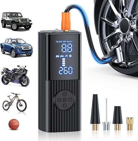 Hafuloky Tire Inflator Portable Air Compressor - 180PSI & 20000mAh Portable Air Pump, Accurate Pressure LCD Display, 3X Fast Inflation for Cars, Bikes & Motorcycle Tires, Balls. P008