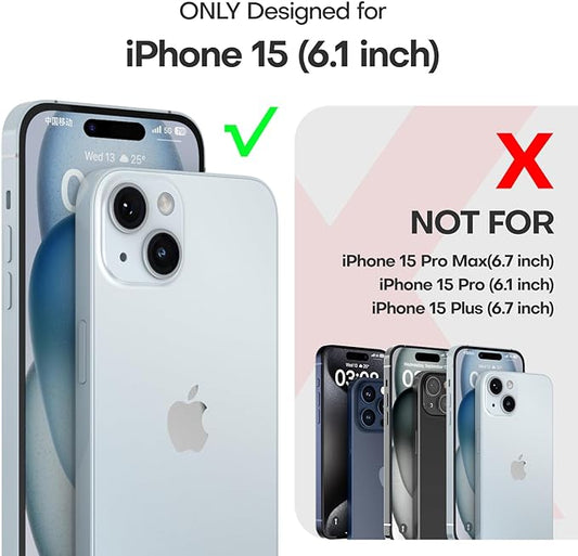 TAURI 5 in 1 for iPhone 15 Case, [Not-Yellowing] with 2X Screen Protectors + 2X Camera Lens Protectors, [Military Grade Drop Protection] Shockproof Slim Phone Case for iPhone 15, Light Blue