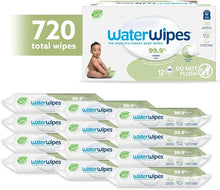 Load image into Gallery viewer, WaterWipes Plastic-Free Textured Clean, Toddler &amp; Baby Wipes, 99.9% Water Based Wipes, Unscented &amp; Hypoallergenic for Sensitive Skin, 720 Count (12 packs), Packaging May Vary