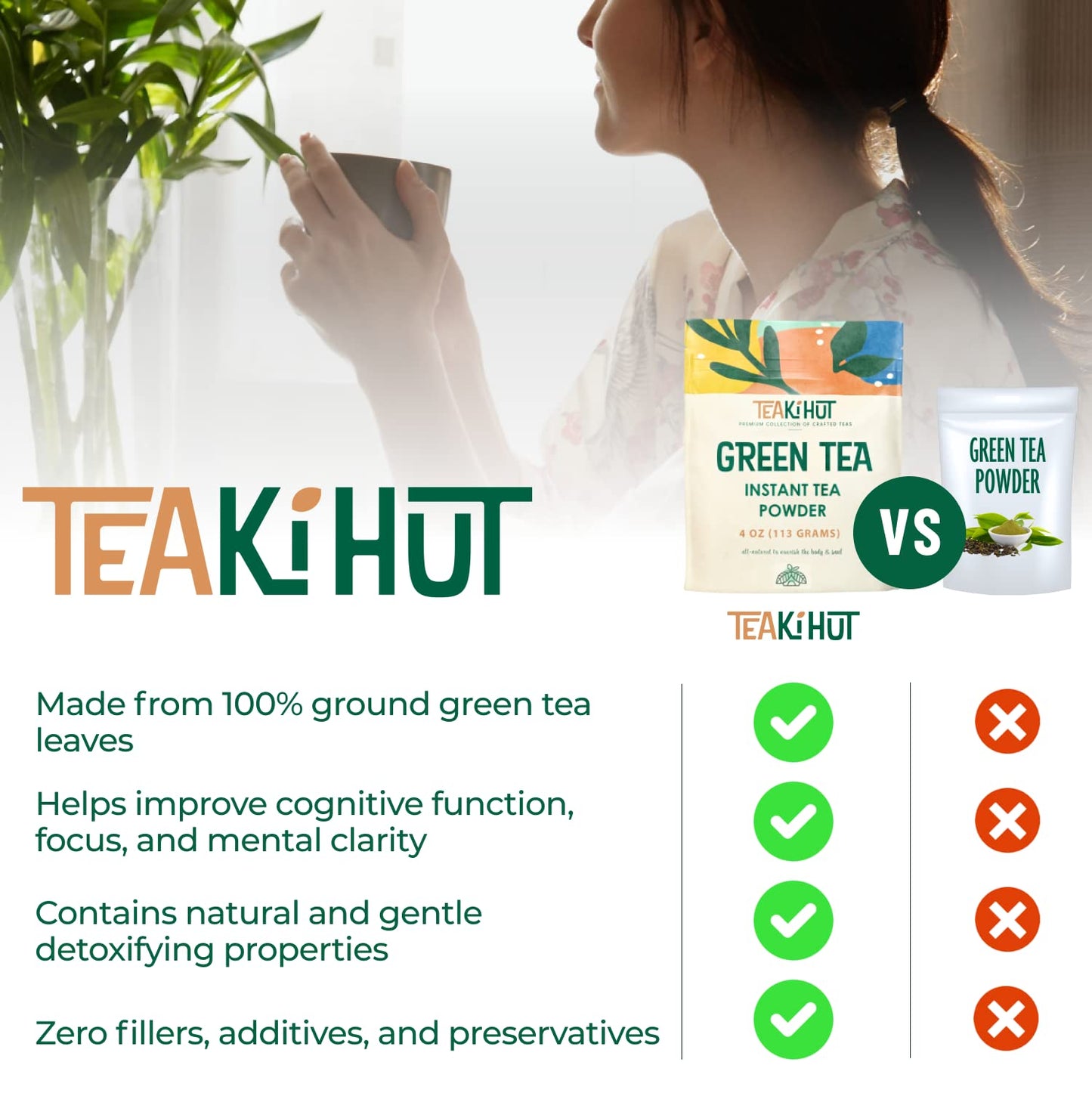 TEAki Hut Instant Green Tea Powder, Refreshing Unsweetened Drink mix, Premium Green Tea…