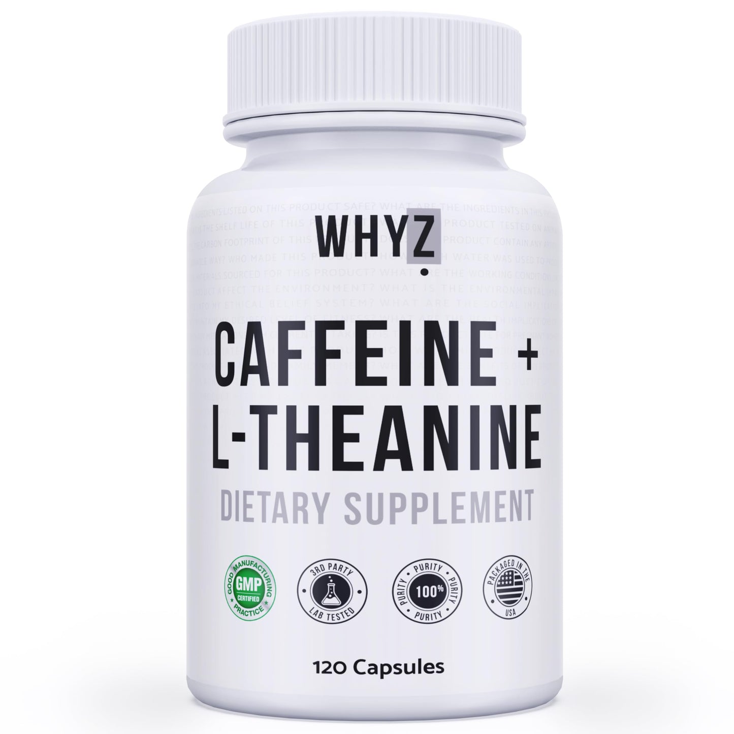 WHYZ Caffeine Pills with L-Theanine, 120 Capsules, Nootropic Stack Energy Pills, Energy…