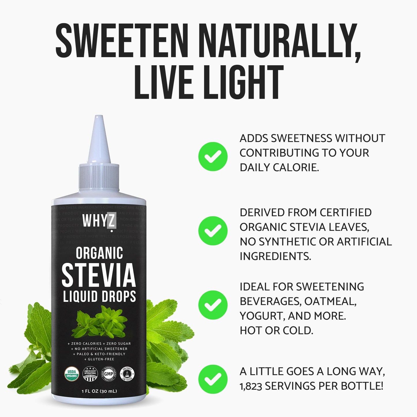 Organic Stevia Liquid Drops Pure Liquid Stevia Extract, Zero Calorie Sweetener for…