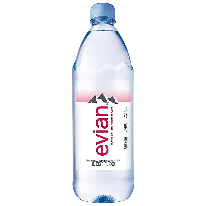 evian Natural Spring Water, Naturally Filtered Spring Water in Large Bottles, 33.81 Fl Oz (Pack of 12)
