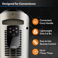 Load image into Gallery viewer, Lasko Oscillating Ceramic Tower Space Heater for Home with Adjustable Thermostat, Timer and Remote Control, 22.5 Inches, Grey/Black, 1500W, 751320