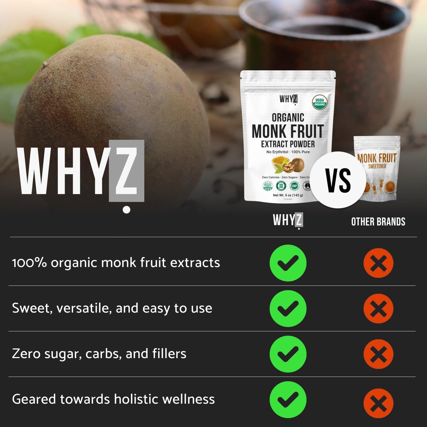 Organic Monk Fruit Extract, 5 oz, Pure Monk Fruit Sweetener Organic No Erythritol and…