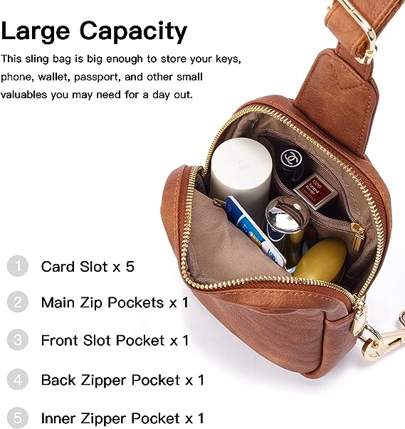 Telena Small Sling Bag for Women Leather Crossbody Fanny Packs Chest Bag for Women