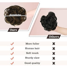 Load image into Gallery viewer, Claw Clip Messy Bun Hair Piece 100% Real Human Hair Buns Curly Chignon Hair Bun Extensions Wavy Tousled Updo Hair Buns Claw Clip Ponytail Hairpieces Hair Scrunchie with Clip for Women（Dark Brown with Light Golden Brown）