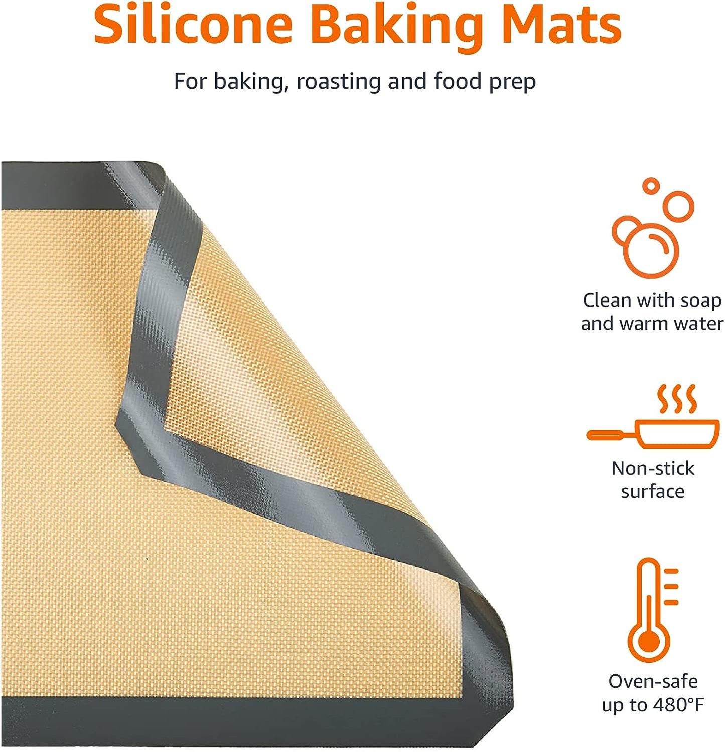 Amazon Basics Silicone, Non-Stick, Food Safe Baking Mat, Pack of 2, New Beige/Gray, Rectangular, 16.5" x 11.6"