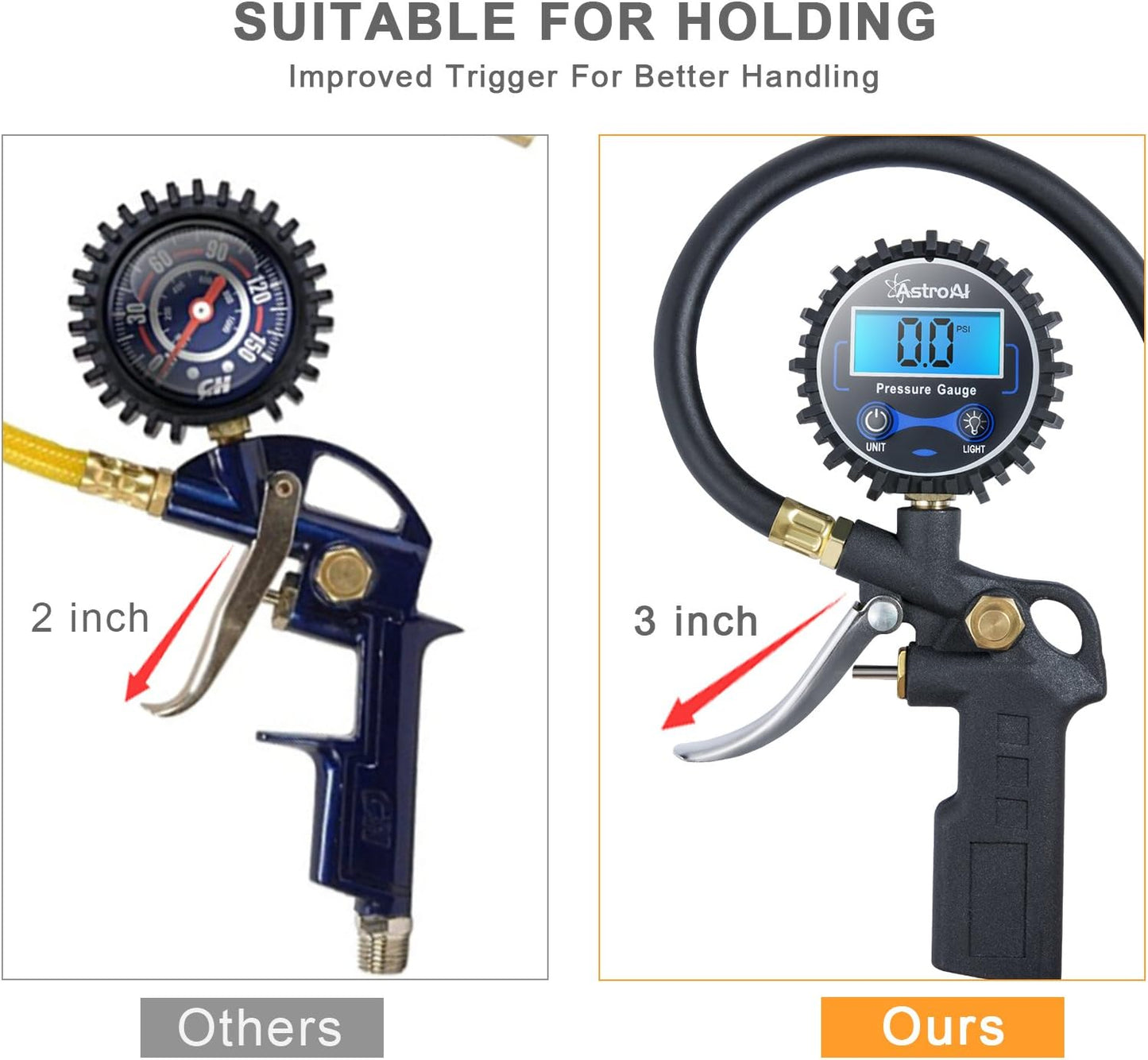 AstroAI Digital Tire Pressure Gauge with Inflator, 250 PSI Air Chuck & Compressor Accessories Heavy Duty with Quick Connect Coupler, 0.1 Display Resolution, Car Accessories & Stocking Stuffers for Men