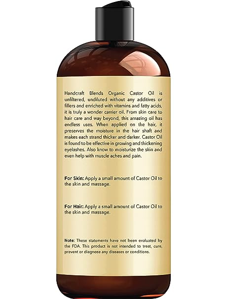 Handcraft Organic Castor Oil for Hair Growth, Eyelashes and Eyebrows - 100% Pure and Natural Carrier Oil, Hair Oil and Body Oil - Moisturizing Massage Oil for Aromatherapy - 16 fl. Oz